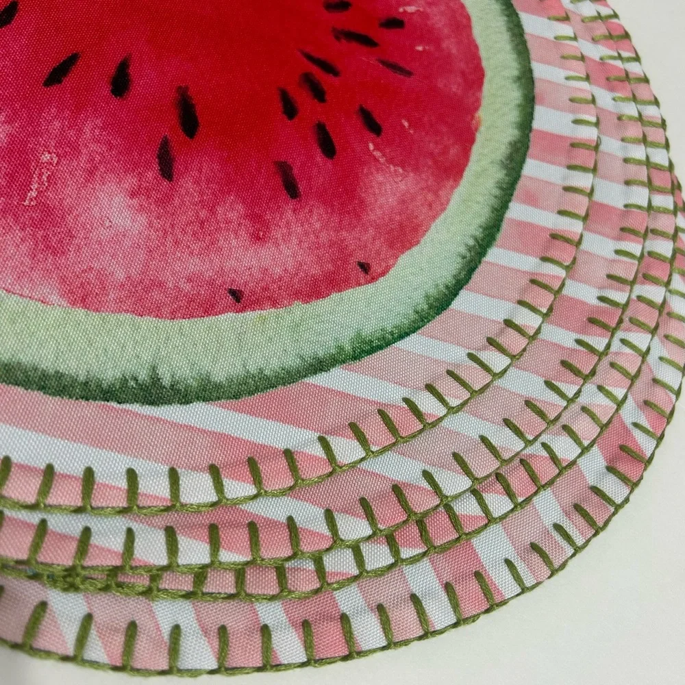 Hobby Lobby Set of 4 Watermelon Placemats Pink Stripe 14” Round Set of 4 NEW